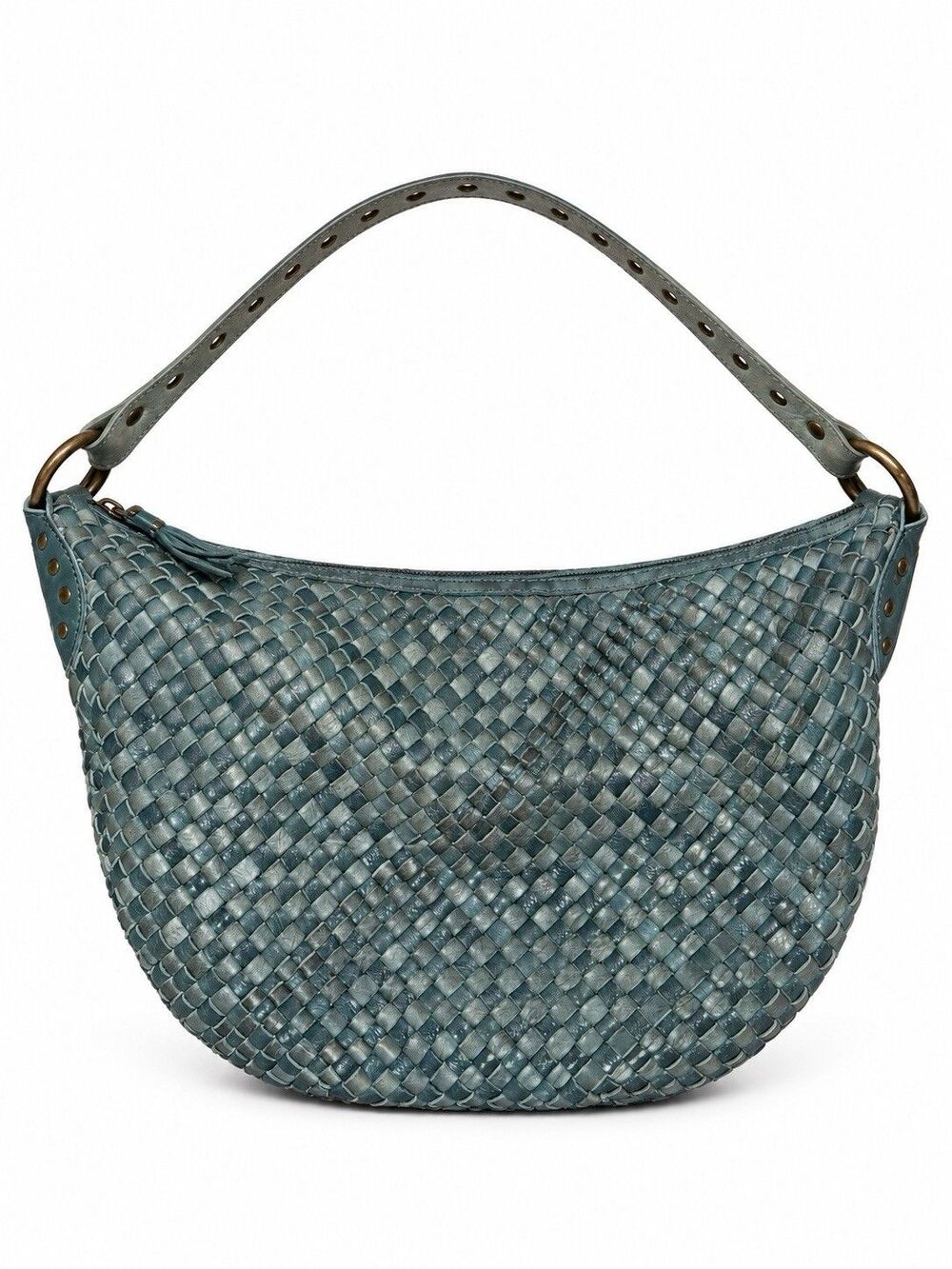 Vintage Fossil 75082 Teal Woven Leather Hobo Shoulder Bag Y2K Boho Large
